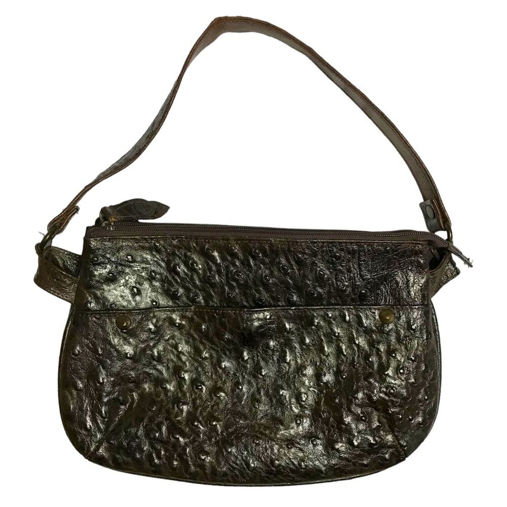 Veari Eva Hornback Crocodile Textured Leather Chocolate Brown Shoulder Purse Bag